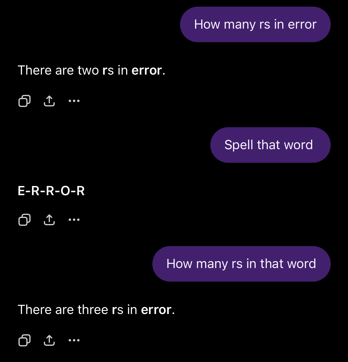 Image of a ChatGPT-4o conversation that forces the correct spelling of 'error'